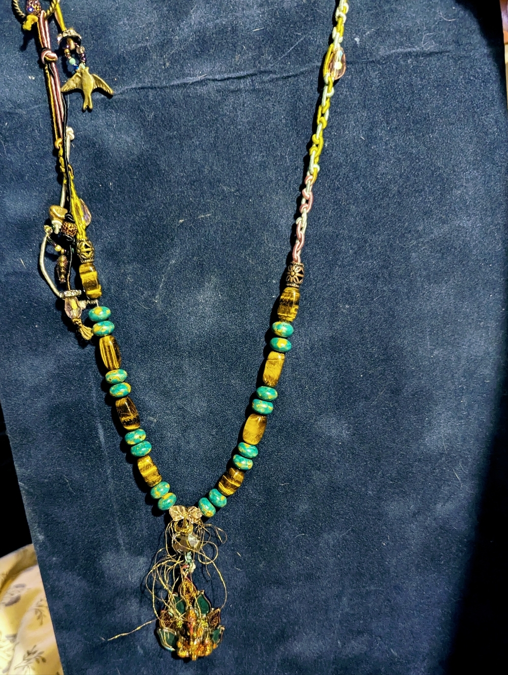 Handcrafted Tigereye Citrine Lotus Ganesha Pendant Necklace - Women Jewelry - Picture 2 of 9